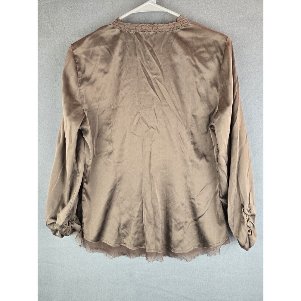 Elie Tahari Silk Chiffon Lace Trim Sheer Blouse Women Medium Quiet Luxury Old Mo - Picture 2 of 5